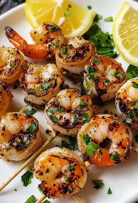 Gegrillte Knoblauch-Garnelenspieße